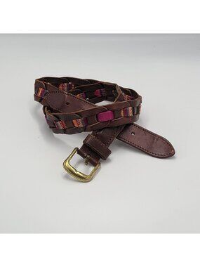 VTG Boho Leather Braided/Woven Multicolor Belt
